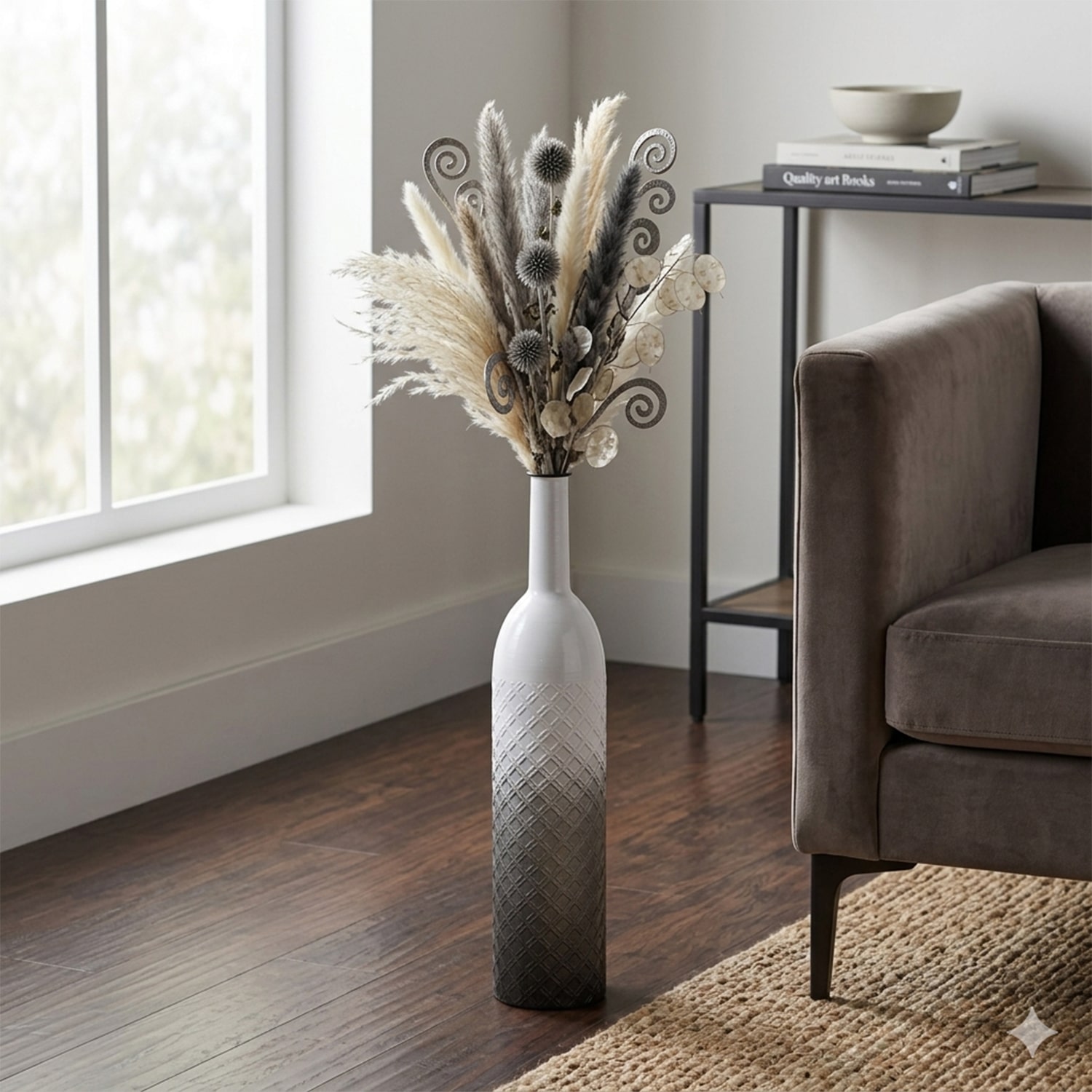 Cheungs Harkona Diamond Pattern Gray Gradient Metal Floor Vase