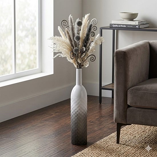 Cheungs Harkona Diamond Pattern Gray Gradient Metal Floor Vase