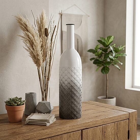 Cheungs Harkona Diamond Pattern Gray Gradient Metal Floor Vase