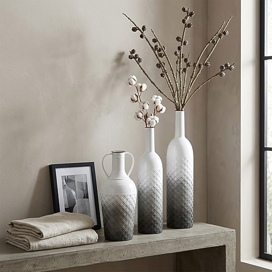 Cheungs Harkona Diamond Pattern Gray Gradient Metal Floor Vase