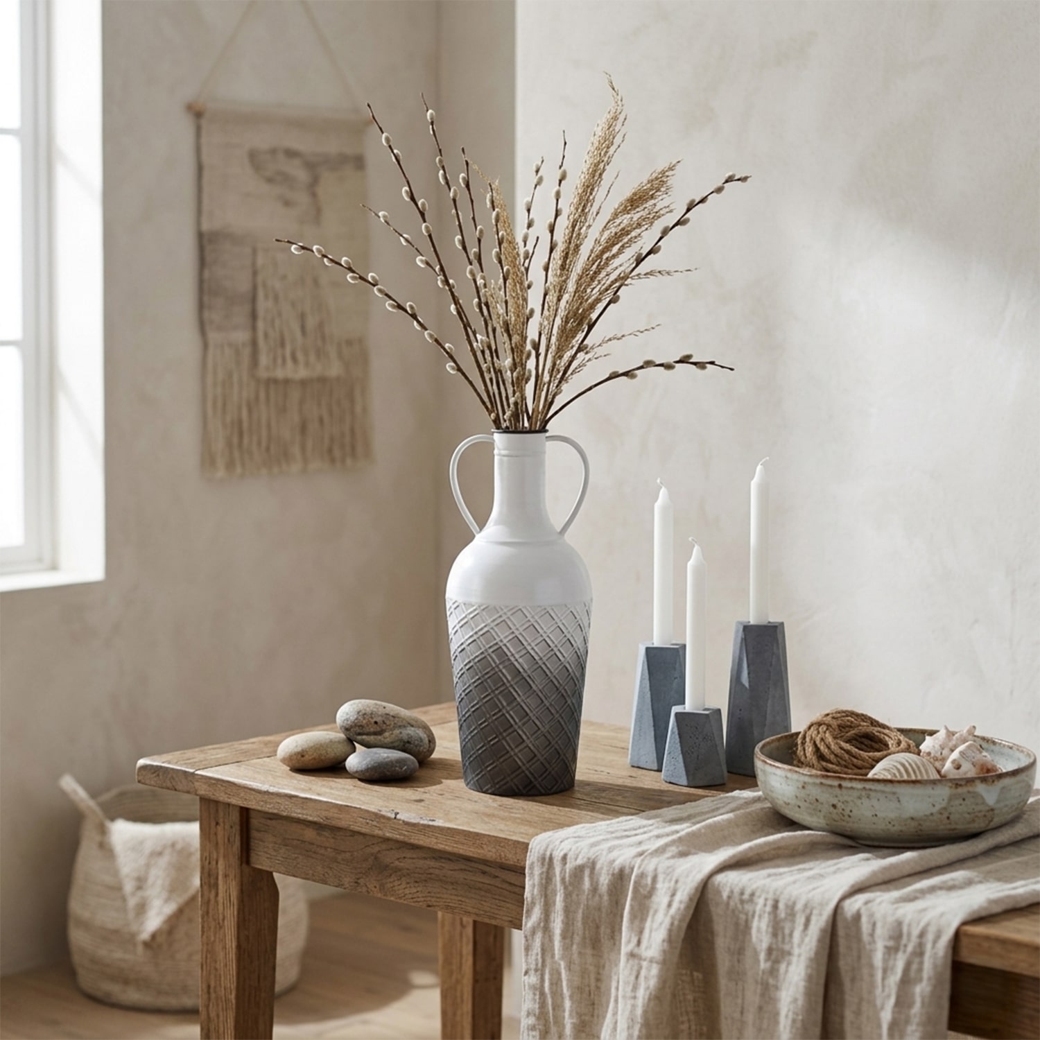 Cheungs Harkona Amphora Themed Gray Gradient Metal Floor Vase