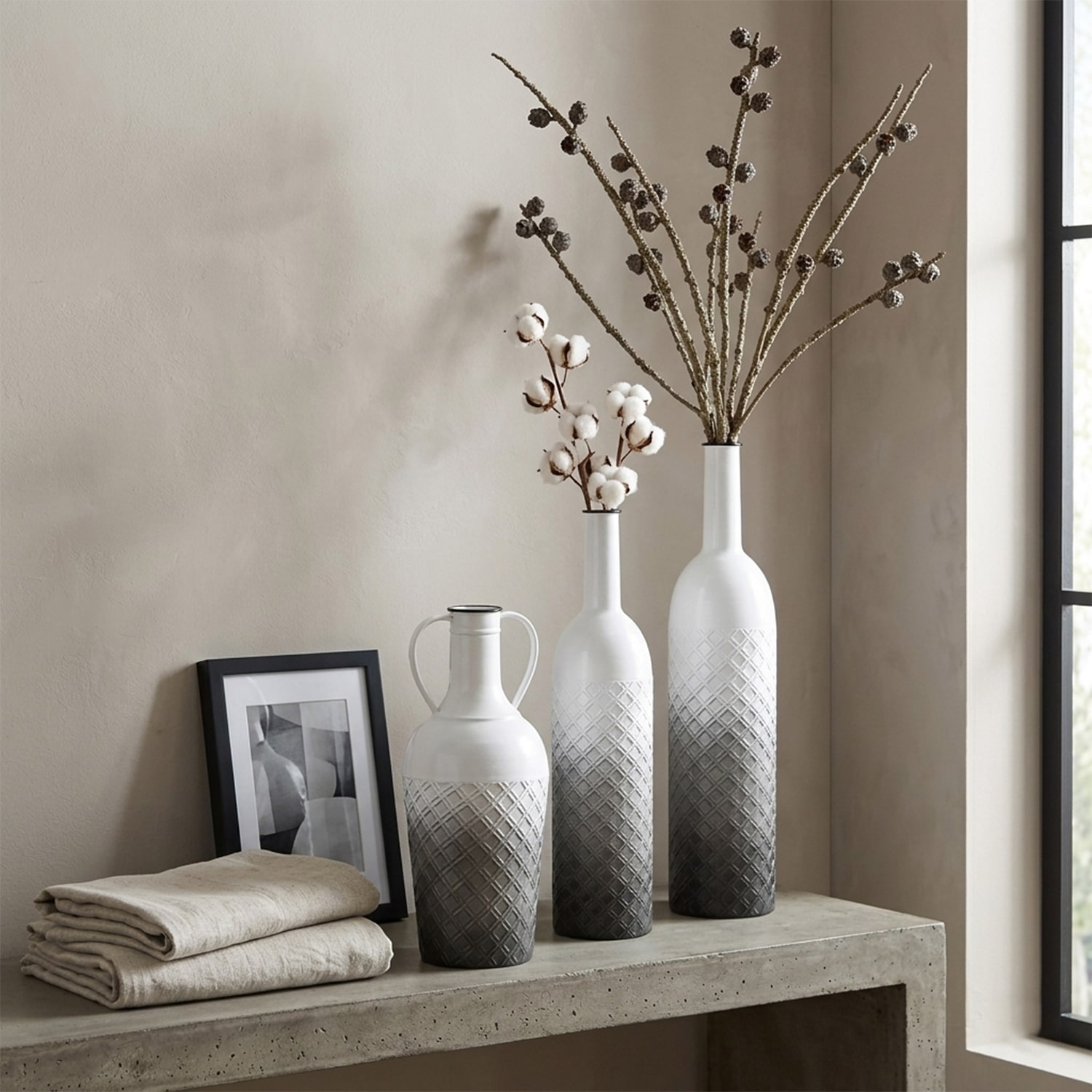 Cheungs Harkona Amphora Themed Gray Gradient Metal Floor Vase
