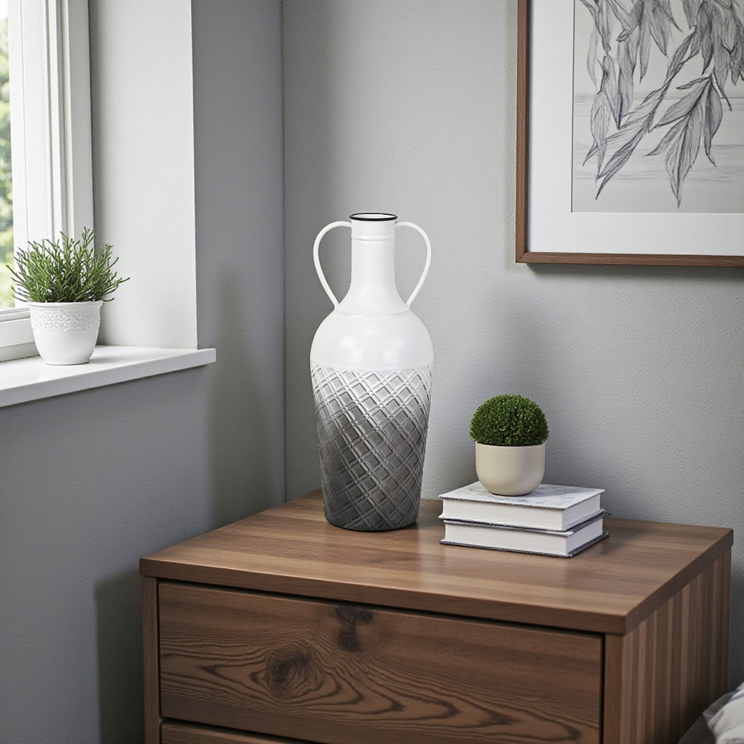 Cheungs Harkona Amphora Themed Gray Gradient Metal Floor Vase