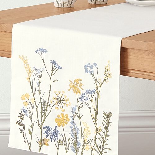 Lenox Butterfly Meadow Fall Embroidered Table Runner In Blue