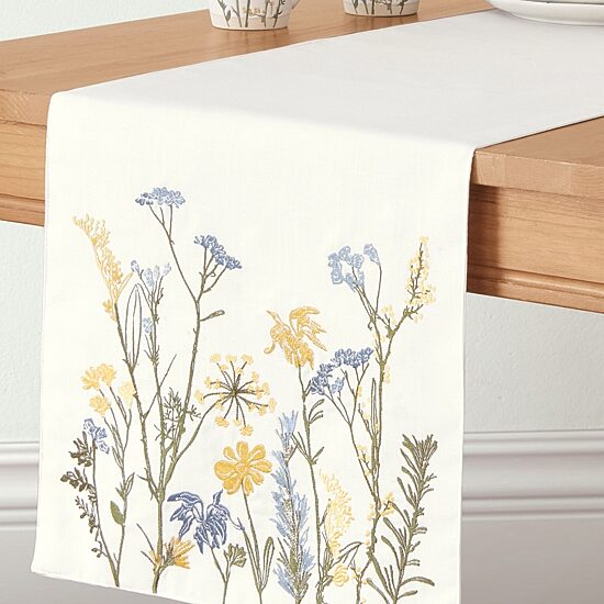 Lenox Wildflowers Border Embroidered Table Runner