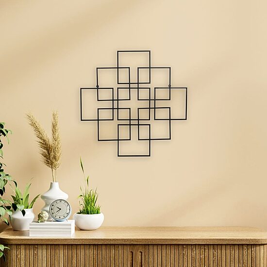 Cheungs Richese Black Repeating Square Metal Wall Sculpture