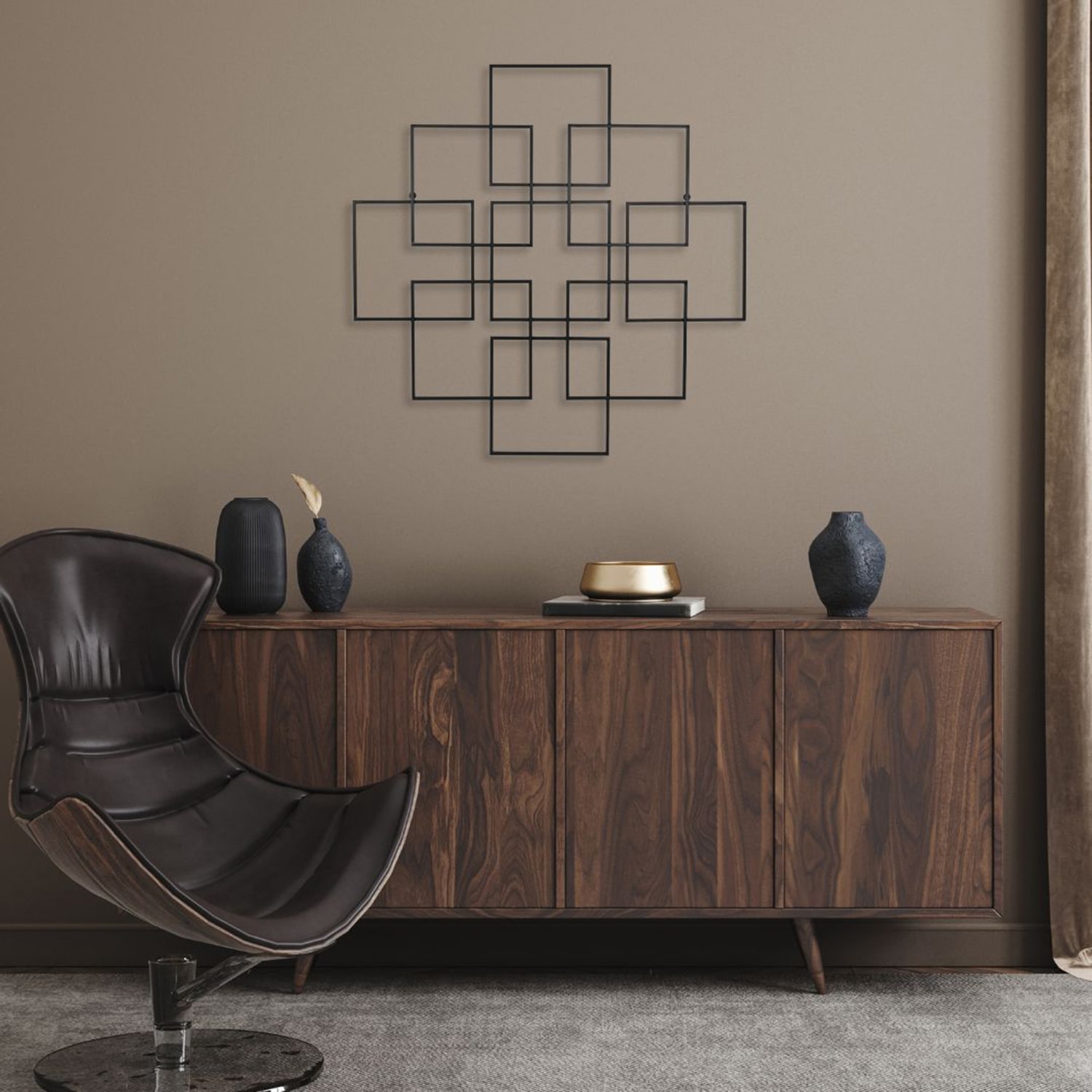 Cheungs Richese Black Repeating Square Metal Wall Sculpture