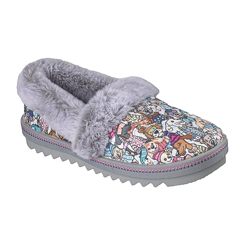 Bobs From Skechers Skechers Bobs Cozy Kiss Bundled Bark Womens Memory Foam Faux Fur Trim Slip-on Slippers In Gray