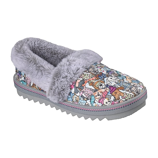 Skechers Bobs Cozy Kiss Bundled Bark Womens Memory Foam Faux Fur Trim Slip-On Slippers