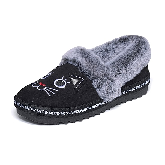 Skechers Bobs Cozy Kiss Cozy Cat Womens Memory Foam Faux Fur Trim Slip-On Slippers