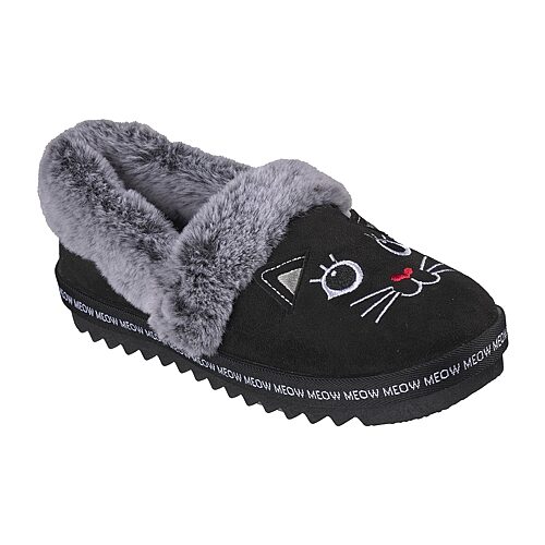 Bobs From Skechers Skechers Bobs Cozy Kiss Cozy Cat Womens Memory Foam Faux Fur Trim Slip-on Slippers In Black