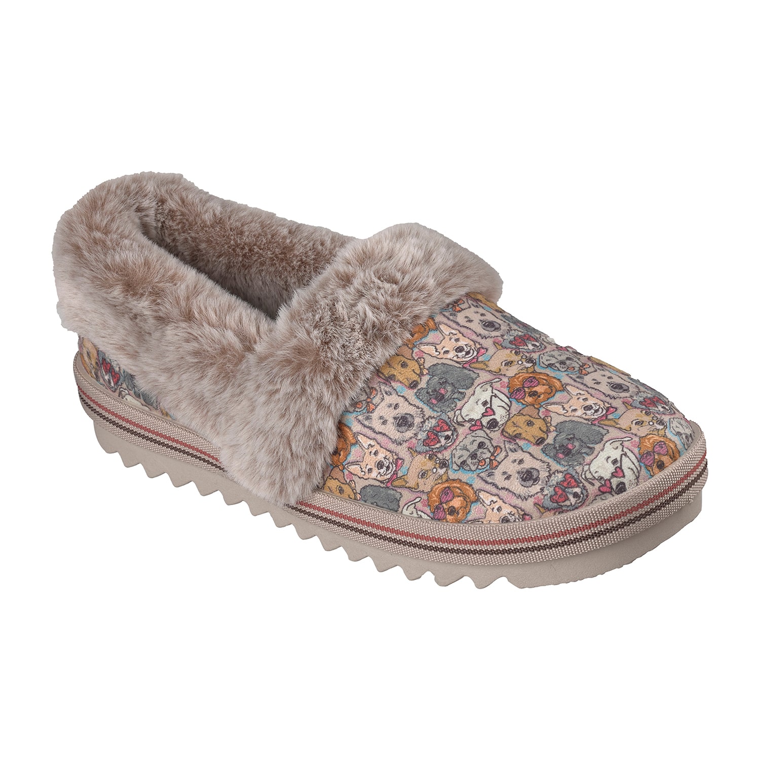 Skechers Bobs Cozy Kiss Doggie Dreams Womens Memory Foam Faux Fur Trim Slip-On Slippers
