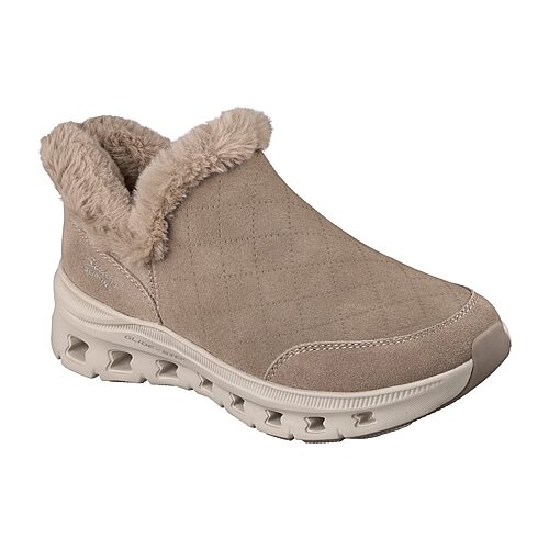 Skechers Women's Slip-ins Relaxed Fit: Glide-Step Pro Boot - Warm Snuggles Bootie Shoes | Size 8.0 | Taupe | Leather