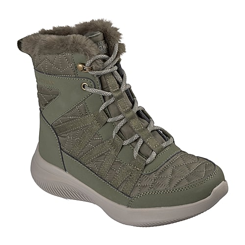 Skechers Womens Ultra Flex 4.0 Winter Rush Faux Fur Lined Flat Heel Winter Boots, 9 1/2 Medium, Green
