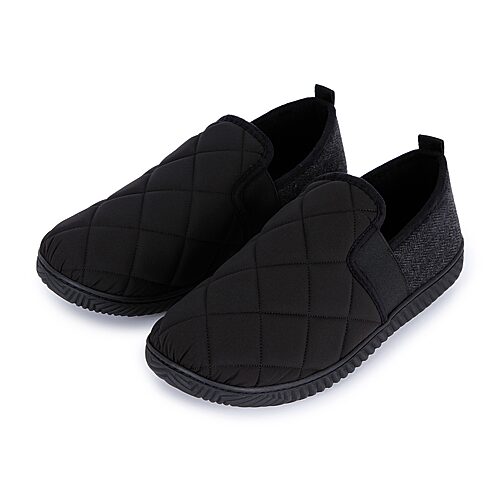 Isotoner Quilted Woven Aline Mens Slip-on Slippers In Black