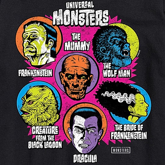 Universal Monsters Heads Mens Crew Neck Short Sleeve Regular Fit Graphic T-Shirt