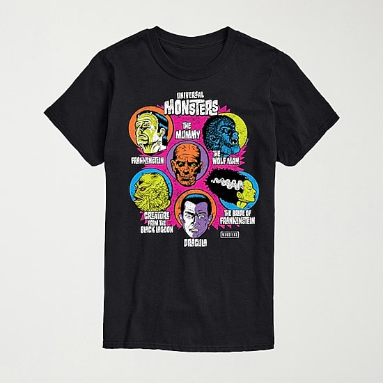 Universal Monsters Heads Mens Crew Neck Short Sleeve Regular Fit Graphic T-Shirt