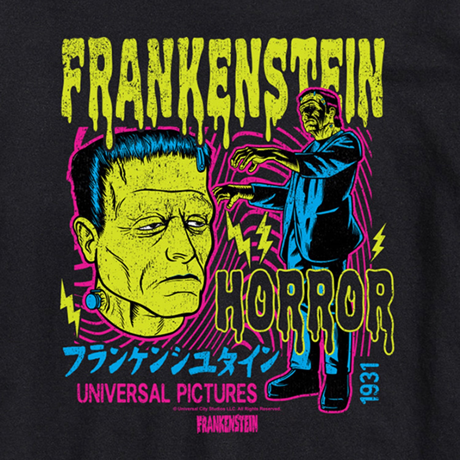 Universal Monsters Frankenstein Mens Crew Neck Short Sleeve Regular Fit Graphic T-Shirt