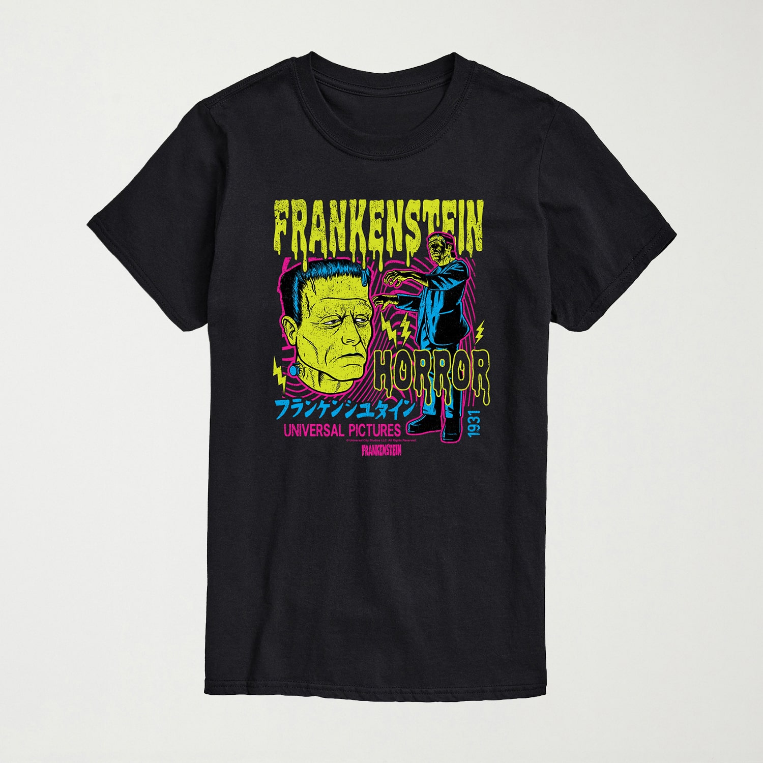 Universal Monsters Frankenstein Mens Crew Neck Short Sleeve Regular Fit Graphic T-Shirt