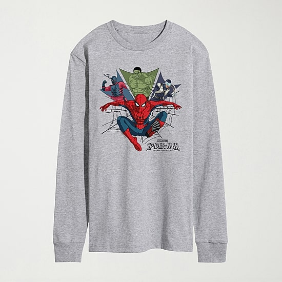 Brand New Day Web Mens Crew Neck Long Sleeve Regular Fit Spiderman Graphic T-Shirt