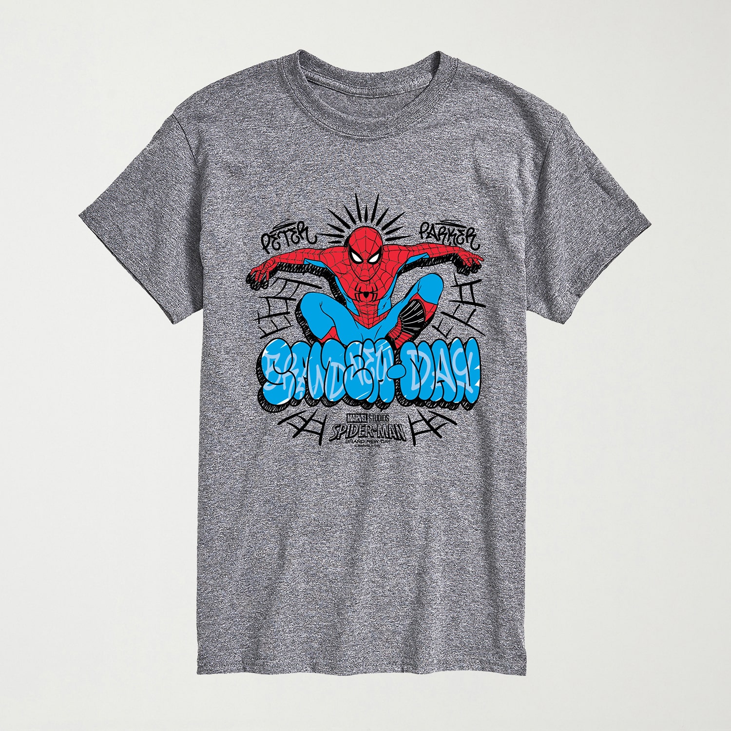 Brand New Day Peter Parker Mens Crew Neck Short Sleeve Regular Fit Spiderman Graphic T-Shirt