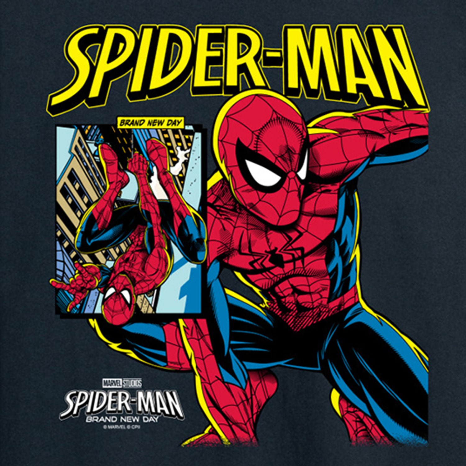 Brand New Day Comic Cover Mens Crew Neck Long Sleeve Regular Fit Spiderman Graphic T-Shirt