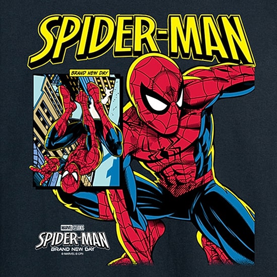 Mens Crew Neck Long Sleeve Regular Fit Spiderman Graphic T-Shirt