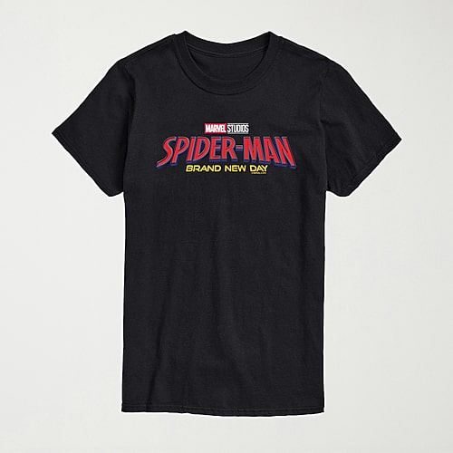 Novelty T-shirts Brand New Day Logo Mens Crew Neck Short Sleeve Regular Fit Spiderman Graphic T-shirt In Black