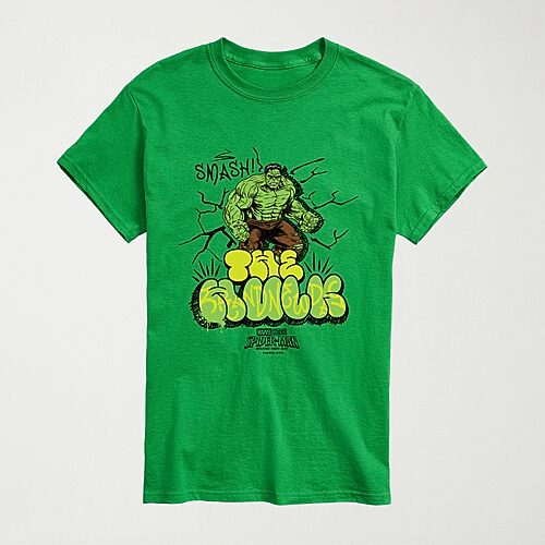 Brand New Day Hulk Smash Graffiti Mens Crew Neck Short Sleeve Regular Fit Hulk Graphic T-Shirt, Small, Green
