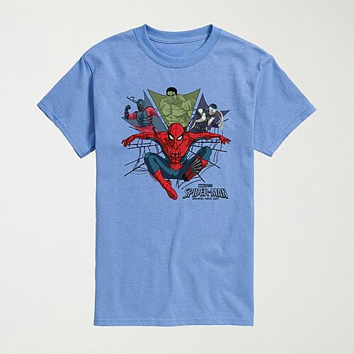 Novelty T-shirts Brand New Day Web Mens Crew Neck Short Sleeve Regular Fit Spiderman Graphic T-shirt In Blue