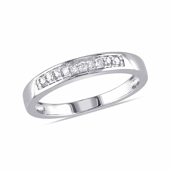 Womens 2MM 1/10 CT. T.W. Natural White Diamond Sterling Silver Wedding Band