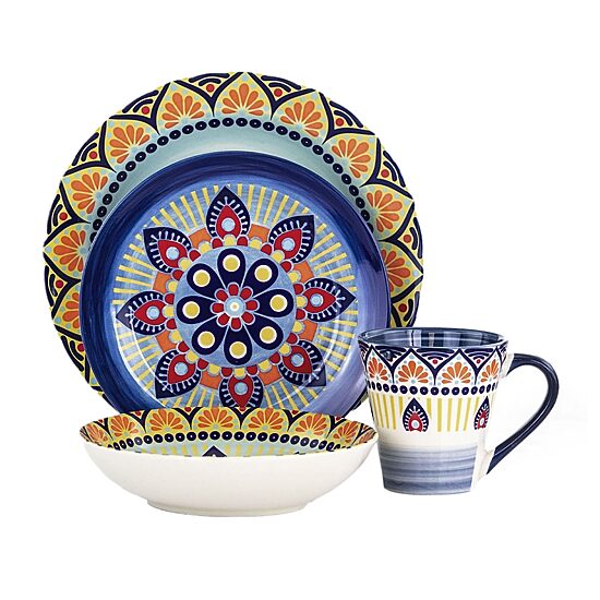 Elama Zen Blue Mozaik 16-pc. Stoneware Dinnerware Set