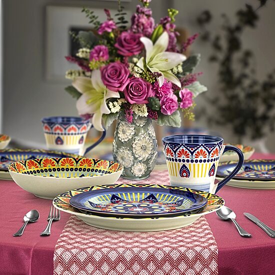 Elama Zen Blue Mozaik 16-pc. Stoneware Dinnerware Set