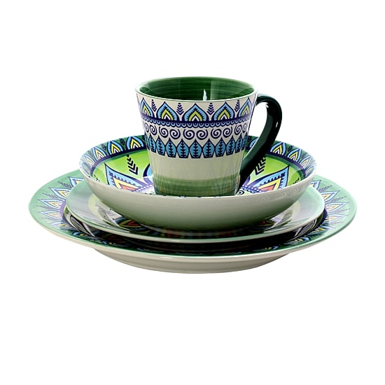 Elama Zen Green Mozaik 16-pc. Stoneware Dinnerware Set