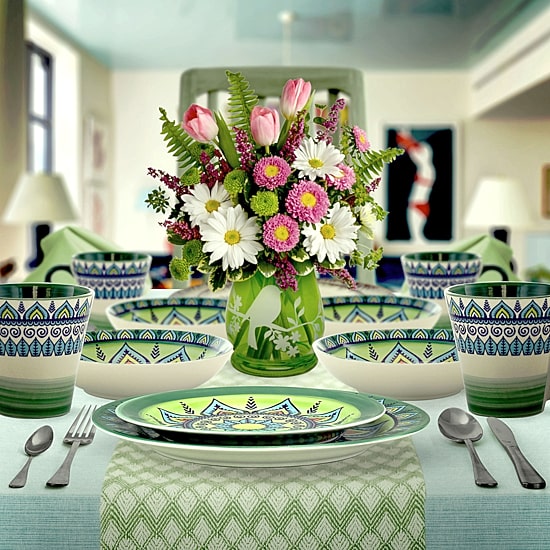 Elama Zen Green Mozaik 16-pc. Stoneware Dinnerware Set