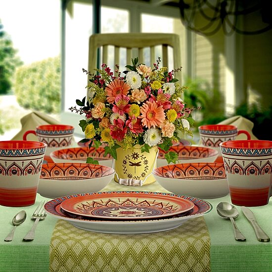 Elama Zen Red Mozaik 16-pc. Stoneware Dinnerware Set