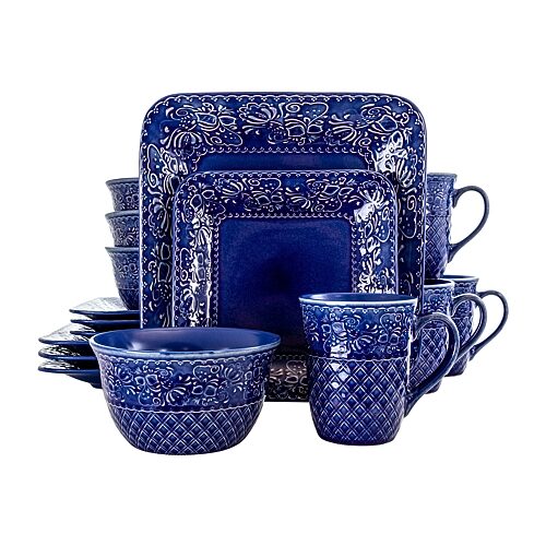 Elama Indigo Lotus 16-pc. Stoneware Dinnerware Set, One Size, Blue