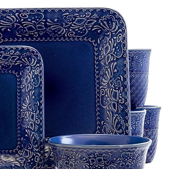 Elama Indigo Lotus 16-pc. Stoneware Dinnerware Set