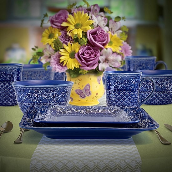 Elama Indigo Lotus 16-pc. Stoneware Dinnerware Set