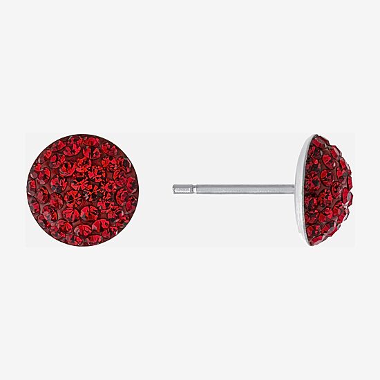 Silver Treasures Red Crystal Sterling Silver 9mm Round Stud Earrings