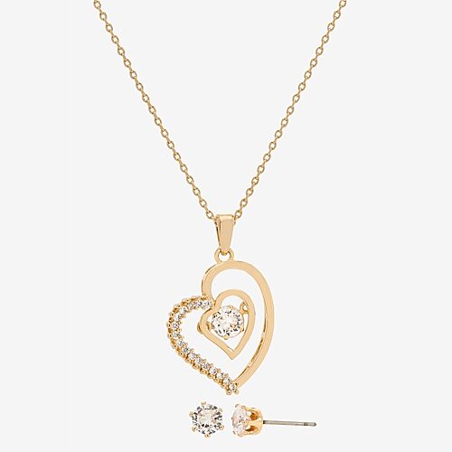 Sparkle Allure Womens Cubic Zirconia 14K Gold Over Brass Heart 2-pc. Jewelry Set, One Size
