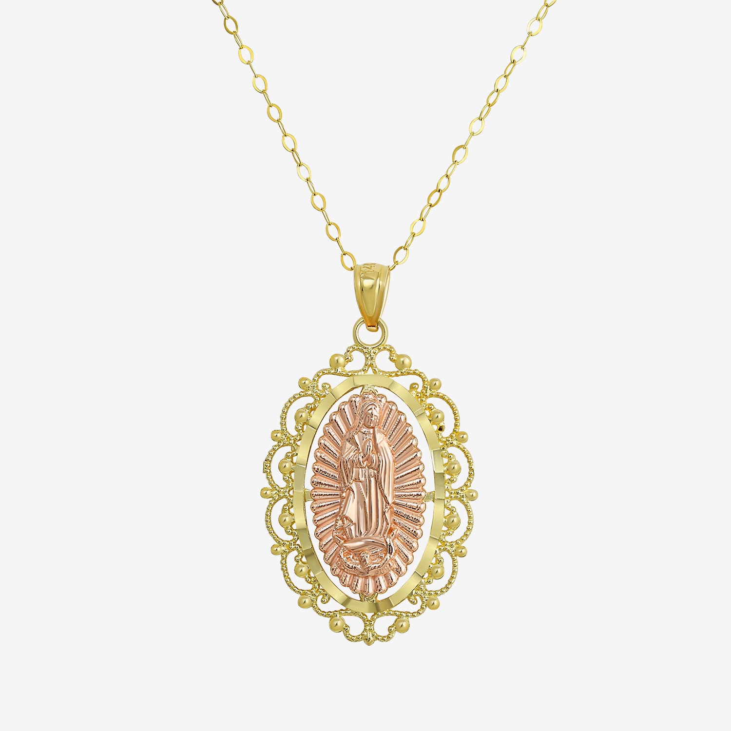 Womens 14K Gold Lady of Guadalupe Oval Pendant
