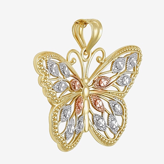 10K Tri-Tone Gold Butterfly Pendant