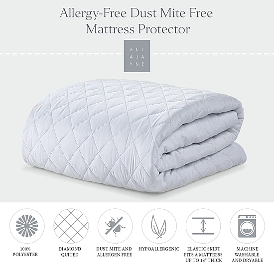 Ella Jayne Quilted Design Allergy-Free Dust Mite Free Mattress Protector Fits 18IN Depth