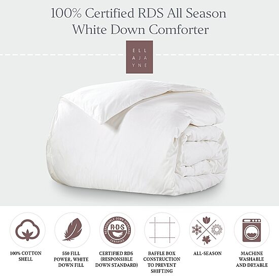 Ella Jayne Certified RDS White Down All Season Comforter with 100% Cotton Shell