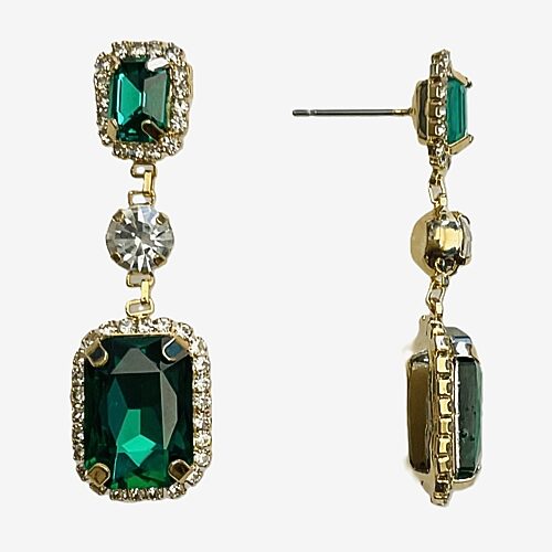 Bijoux Bar Womens Simulated Green Glass Square Drop Earrings