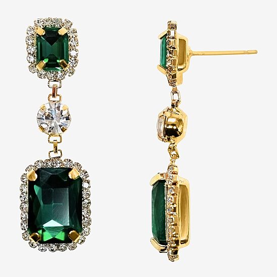 Bijoux Bar Womens Simulated Green Glass Square Drop Earrings