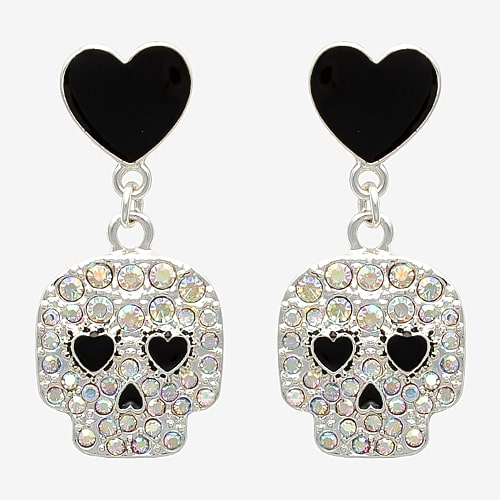 Mixit Womens Skull Drop Earrings In Silver