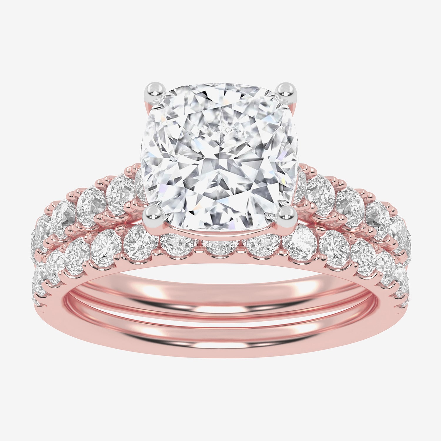 Signature By Modern Bride (G-H / Vs2-Si1) Womens 3 CT. T.W. Lab Grown White Diamond 14K Gold Cushion Side Stone Bridal Set
