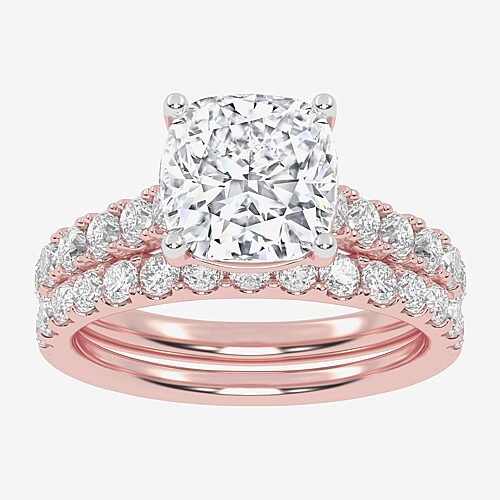 Signature By Modern Bride (G-H / Vs2-Si1) Womens 3 CT. T.W. Lab Grown White Diamond 14K Gold Cushion Side Stone Bridal Set, 9, Rose